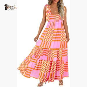 Polyester Maxi Dress with Spaghetti Straps Square Neck A-Line Beach